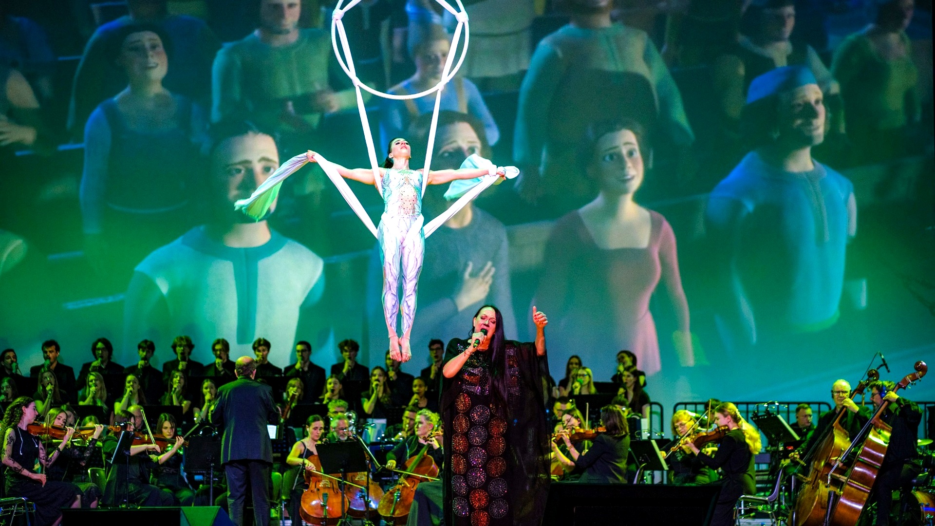 Hollywood in Dance — orchestra, vocalists and aerial acrobatics on stage
